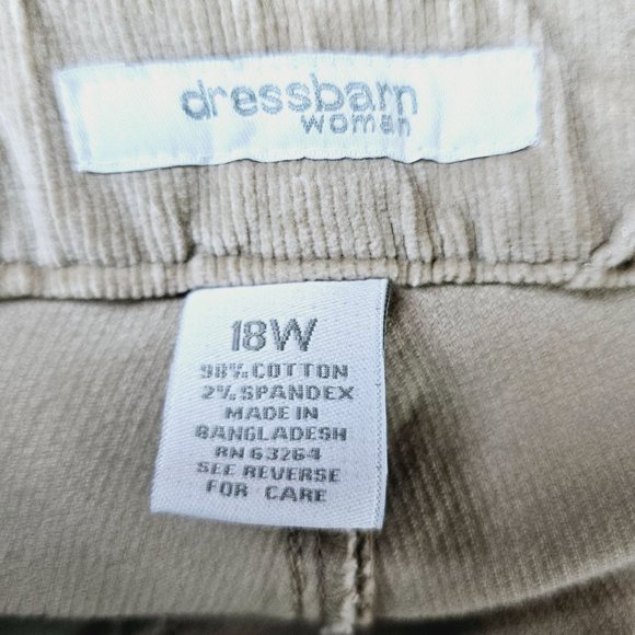 Dressbarn Women's Beige Khaki Stretch 4 Pkt Corduroy Pants, Plus Size 18W, NWT - Picture 7 of 8
